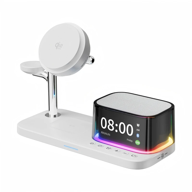 Qi2.2 25W multi wireless charging station with TFT screen & speaker