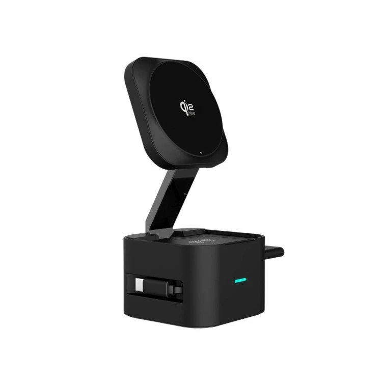 wireless charging station with retractable cable