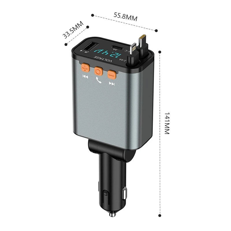 car bluetooth fm transmitter with usb charger & remote control